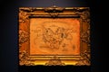 Russia, Sochi Magic park 24.04.2022. Framed ancient map of travelers. Ancient map of travelers in a decorative frame.
