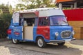 Russia, Sochi, October, 2019: Street coffee shop of old retro minibus. car is equipped for sale of coffee and drinks Royalty Free Stock Photo