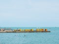 Russia, Sochi 12.06.2022. Preparing fireworks on the pier. Festive fireworks, pyrotechnics Royalty Free Stock Photo