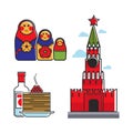 Russia Soviet Union symbols for USSR Russian travel tourist attraction vector icons Royalty Free Stock Photo