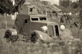 Armored car. German military equipment from the Second World War on the reconstruction of the battlefield to celebrate the Victory Royalty Free Stock Photo