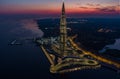 Russia, St. Petersburg, 16 August 2022: Aerial view of futuristic landscape of the highest skyscraper in Europe Lakhta