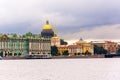 Panoramic view of the banks of the Neva River, Winter Palace Hermitage, St. Isaac`s Cathedral, Admiralty in St. Petersburg, Russi Royalty Free Stock Photo