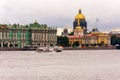 Panoramic view of the banks of the Neva River, Winter Palace Hermitage, St. Isaac`s Cathedral, Admiralty in St. Petersburg, Russi Royalty Free Stock Photo