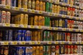 Russia, St. Petersburg, 15,08,2017 beer in banks in the supermarket Royalty Free Stock Photo