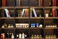 Russia, St. Petersburg - December 2, 2023: Showcase of a perfume store with books and bottles of perfume