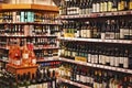 Russia, St. Petersburg - December 2, 2023: Wine department in a liquor store