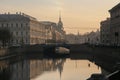 Russia, St. Petersburg, Early morning over the Moika River. View of the architecture and sights of the city. A gentle dawn morning Royalty Free Stock Photo