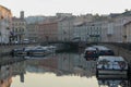 Russia, St. Petersburg, Early morning over the Moika River. View of the architecture and sights of the city. A gentle dawn morning