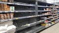 Empty shelves in a supermarket during the coronavirus pandemic Royalty Free Stock Photo
