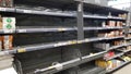 Empty shelves in a supermarket during the coronavirus pandemic Royalty Free Stock Photo