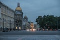 Russia, St. Petersburg, evening night city, evening lights of the city, view of St. Isaac`s Cathedral, summer evening, white night