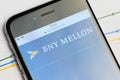 Russia, st.petersburg, 14 February 2021 logo Bank of New York Mellon Corp on the website screen smartphone. Close up