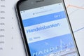 Russia, st.petersburg, 14 February 2021 logo Svenska Handelsbanken on the website screen smartphone. Close up