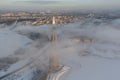 Russia, St. Petersburg, 08 January 2022: Lakhta center skyscraper in a winter frosty evening at sunset, the future main