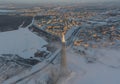 Russia, St. Petersburg, 08 January 2022: Lakhta center skyscraper in a winter frosty evening at sunset, the future main