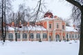 Russia, St. Petersburg, January 2022. The seminar building of the Alexander Nevsky Lavra borders the courtyard of the monastery fr