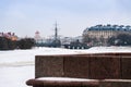 Russia, St. Petersburg, January 2021. Winter view of the embankment of the Petrogradskaya side.