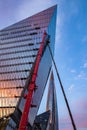 Russia, St.Petersburg, 03 July 2020: The color image of skyscraper Lakhta center at sunset, Reflection of the sunset sky