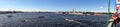 Russia, St. Petersburg, July 2020. Panorama of the river and sights of the city from the Trinity Bridge.