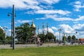 Russia, St. Petersburg, July 2020. The road to Troitsky bridge on a sunny holiday. Royalty Free Stock Photo