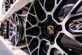 Russia, St.Petersburg - july 27, 2019: steel sports Porsche wheels for car wheels