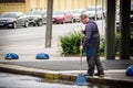 Russia, St. Petersburg, July 31, 2020: a street sweeper sweeps the streets of the city.