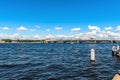 Russia, St. Petersburg, July 2020. View of the Trinity Bridge on a sunny summer day.