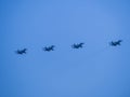 Russia, St. Petersburg - June 24, 2020: Demonstration flight of two Russian-made su-30SM multirole fighters. Russian military su- Royalty Free Stock Photo