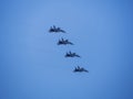 Russia, St. Petersburg - June 24, 2020: Demonstration flight of two Russian-made su-30SM multirole fighters. Russian Royalty Free Stock Photo