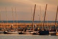 Russia, St. Petersburg, 10 June 2021: A few sailing yachts parked in a new port near the skyscraper of the gas company Royalty Free Stock Photo