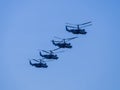 Russia, St. Petersburg - June 24, 2020: Russian military helicopters alligator ÃÅ¡ÃÂ°-52 of the Russian Air Force in flight at the Royalty Free Stock Photo