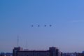 Russia, St. Petersburg - June 24, 2020: Russian military helicopters Mi-28 of the Russian Air Force in flight at the Victory Royalty Free Stock Photo