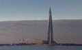 Russia, St. Petersburg - june, 2018. Skyscraper Lakhta center on the shore of the Gulf of Finland at sunset Royalty Free Stock Photo