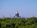 Russia, St. Petersburg - June 24, 2020: St. Isaac`s Cathedral in St Petersburg, view from the roof of the city at sunset Royalty Free Stock Photo