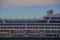 Russia, St. Petersburg, a large white tourist liner close-up, lifeboats.