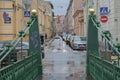 Russia, St. Petersburg, Laundry lane, Post Office bridge, rainy summer day, bridge close-up, narrow street, colorful local landsca