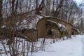 Russia. St. Petersburg, March 14, 2021. Abandoned storage facilities on the site of the former military arsenal in Kronstadt