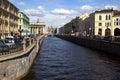 Russia, St. Petersburg - May 1, 2022: View of the Church of the Savior on Spilled Blood, embankment of the Griboyedov Canal Royalty Free Stock Photo