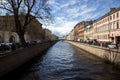 Russia, St. Petersburg - May 1, 2022: Griboyedov Canal and embankment, the historical center of the city of St. Petersburg. Royalty Free Stock Photo