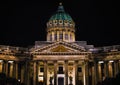 Russia, St. Petersburg - November 3, 2023: Kazan Cathedral in the night city