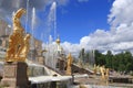 Russia, St. Petersburg, Peterhof, July 9, 2020. In the photo there is a fountain of the Grand Cascade in the Upper Park of the
