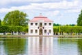 1.07.2021 Russia St. Petersburg. Scenic view of the Marly Palace Museum in Peterhof in summer on a sunny day