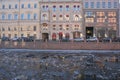Russia, St. Petersburg, spring, ice drift on the river. Expressive architecture, historical buildings, beautiful reflections in th