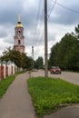 Russia, Staraya Russa, August 2021. The road along the Resurrection Cathedral.