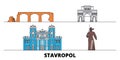 Russia, Stavropol flat landmarks vector illustration. Russia, Stavropol line city with famous travel sights, skyline