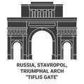 Russia, Stavropol, Triumphal Arch Tiflis Gate travel landmark vector illustration