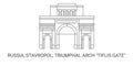 Russia, Stavropol, Triumphal Arch Tiflis Gate, travel landmark vector illustration