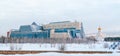 Panorama of Surgut University and the Church of the Holy Martyr Tatiana in the winter frosty morning