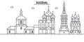 Russia, Suzdal architecture line skyline illustration. Linear vector cityscape with famous landmarks, city sights